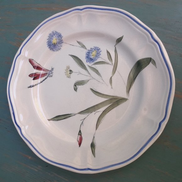 Longchamp plate Made in France Dragonfly Hand Painted Blue Flowers Rare - Picture 10 of 10